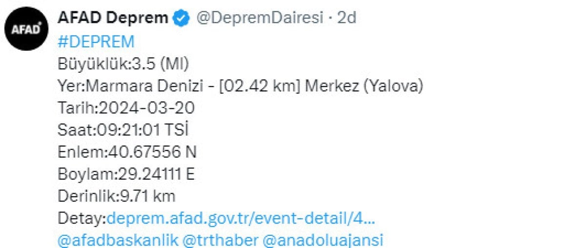 1710917656 721 Istanbulda hissedilen bir deprem oldu